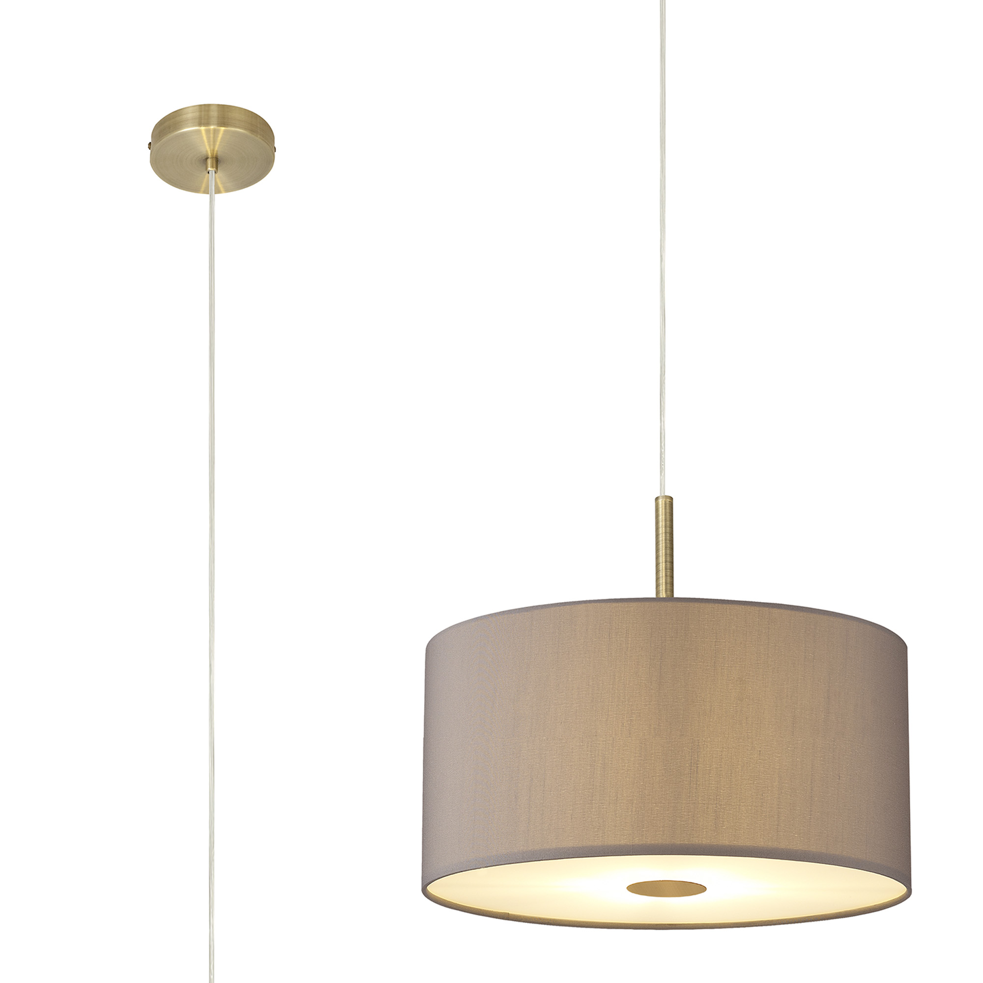 DK0516  Baymont 40cm 5 Light Pendant Antique Brass, Grey/White, Frosted Diffuser
